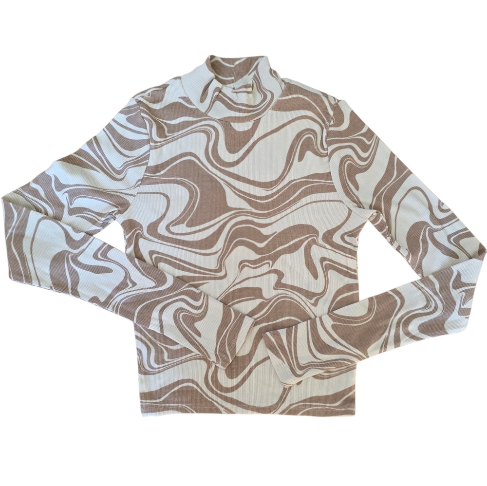 Hollister NWT Brown and Cream Long Sleeve Ribbed Top preppy retro fall vibes Top